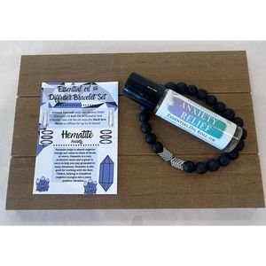 ANXIETY RELIEF Oil Roller+ Lava Beaded Bracelet Set